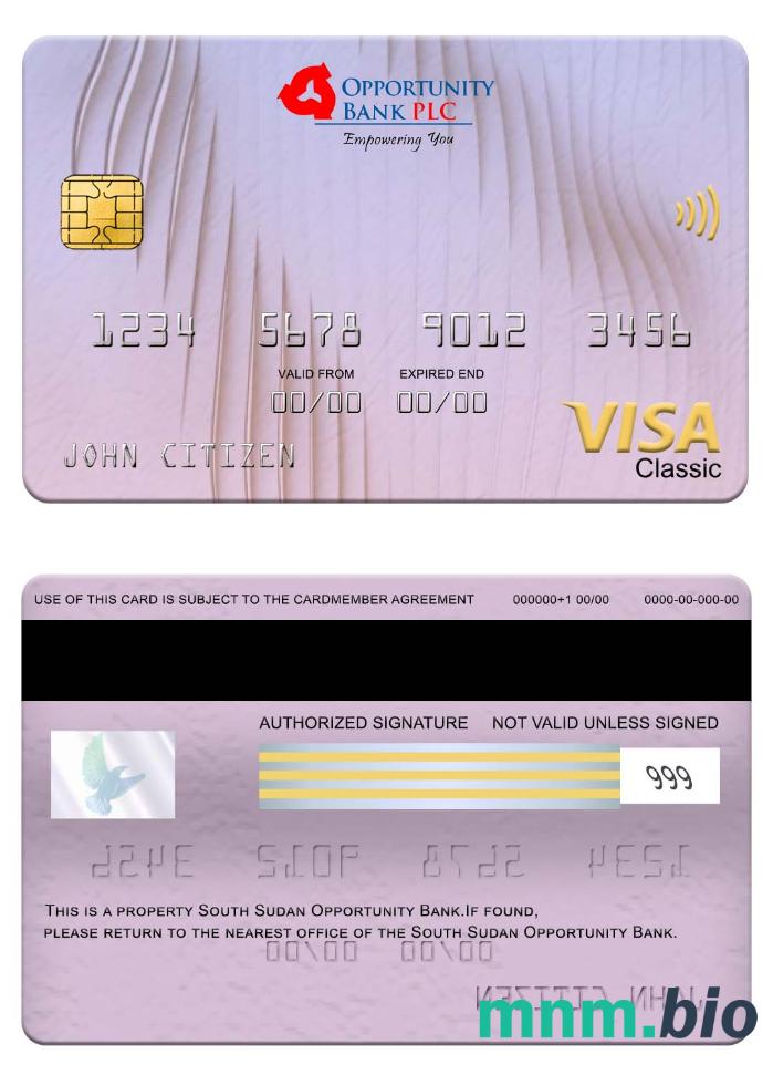 South Sudan Opportunity Bank visa klasyczny karta przykład w formacie PSD